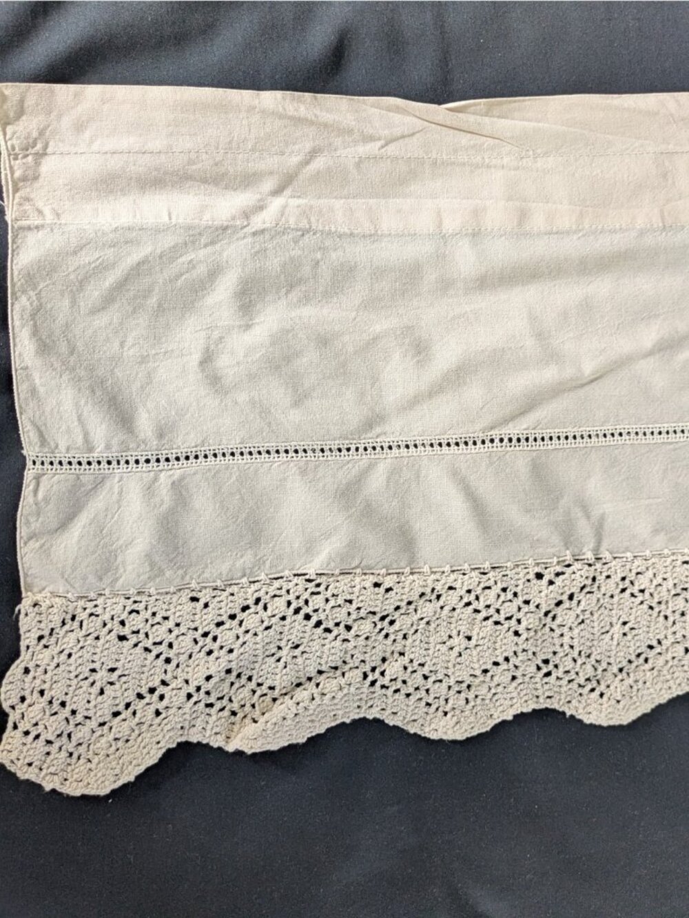 Essential Home Linen Valance Curtain Cream Ivory with Crocheted Edge 14x 57